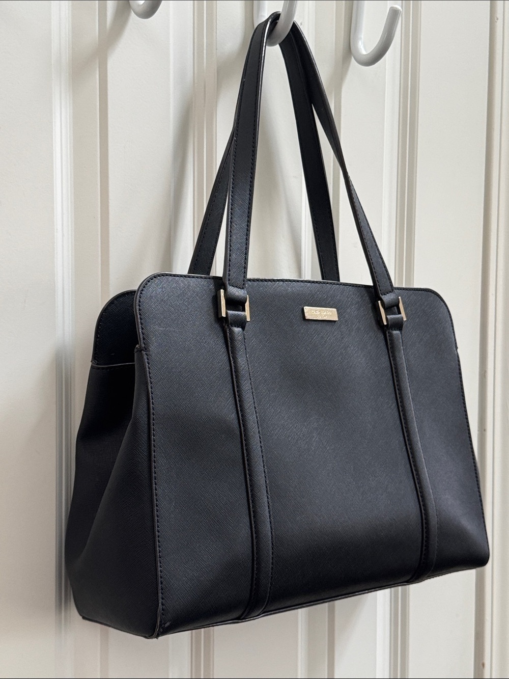 kate spade Black Structured Shoulder Bag with Gold Accent